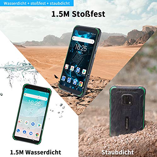 Blackview BV4900 (2021) Outdoor Handy ohne Vertrag, 5.580mAh, 5,7 Zoll 32GB ROM/128GB Erweiterbar, NFC, Gesichtserkennung, Android 10, 8MP+5MP Unterwasserkamera, 4G Robustes Outdoor Smartphone - Grün