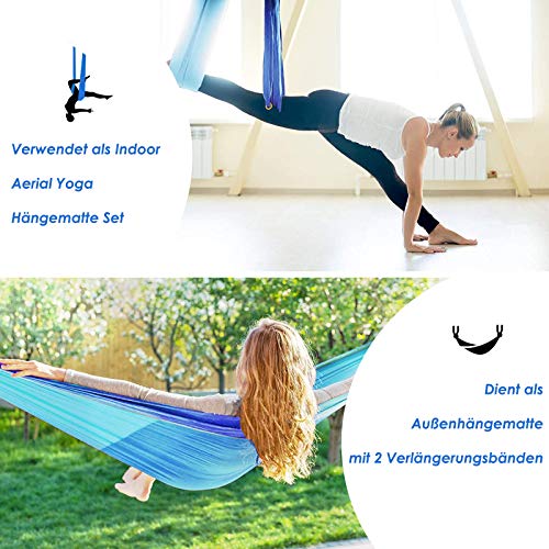 COSTWAY Aerial Yoga Hängematte, Yoga Schaukel, Air Fliegen Hängematte Set, Yogatuch mit Montagezubehör (Blau)