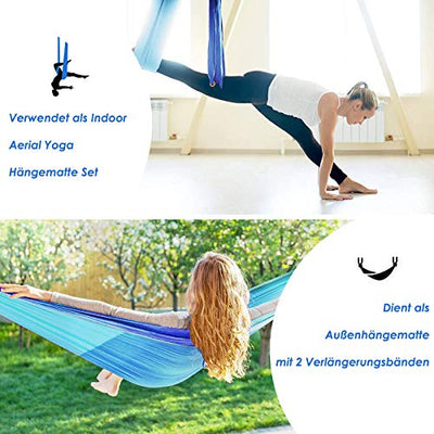 COSTWAY Aerial Yoga Hängematte, Yoga Schaukel, Air Fliegen Hängematte Set, Yogatuch mit Montagezubehör (Blau)