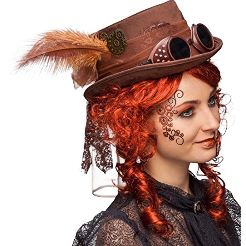 NET TOYS Steampunk Hut Gothic Zylinder braun Viktorianische Kopfbedeckung Accessoire Retrofuturismus Zylinderhut Retrolook Punk Kostüm Accessoire