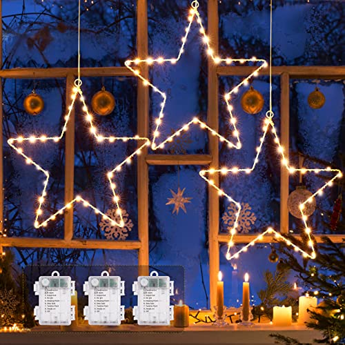 3 Stück LED Weihnachtsstern Beleuchtung, GlobaLink Weihnachtsdeko Fenster mit 135 LEDs 8 Modi Batteriebetrieben für den Innen- und Außenbereich Weihnachten, Party, Deko, Hochzeit, Garten, Balkon