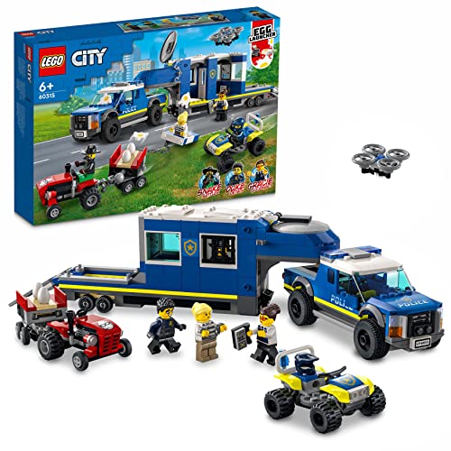 LEGO 60315 City Mobile Polizei-Einsatzzentrale Spielzeug mit Polizeiauto, Gefängnisanhänger, Drohne, Traktor und Minifiguren, Geschenkidee zu Weihnachten