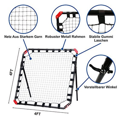 Net Playz - Fußball Kickback Rebounder Tor Stahl Rückprallwand einstellbar mobil faltbar für Indoor und Outdoor im Garten 120x120 cm