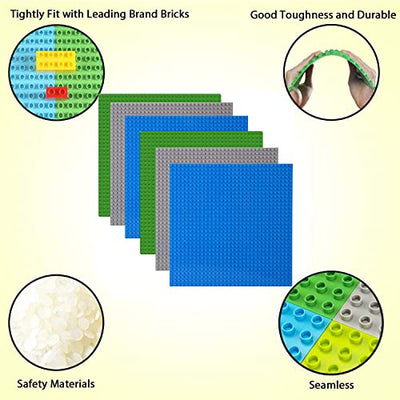 6 Kompatibel mit Bauplatte Lego Classic, Platten-Set Bauplatte Kompatibel mit Meisten Marken, Grundplatte,Grüne Blaue Graue Grundplatte,25.5*25.5cm
