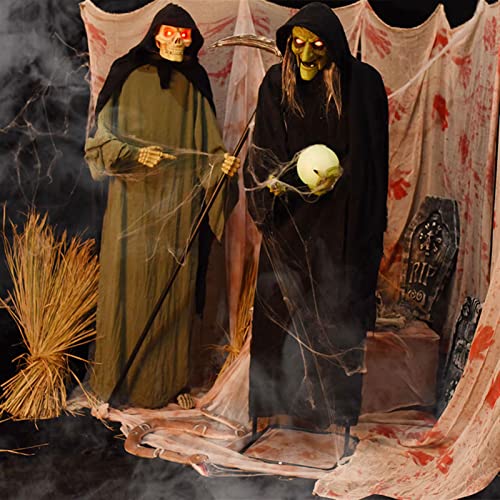 INSISTON Halloween Deko Garten 1.8m Animierte stehende Hexe mit Langen Haaren, Animierter Grim Reaper, Augen Glänzend Sound Gesteuerte, für die gruseligste Dekoration zu Halloween