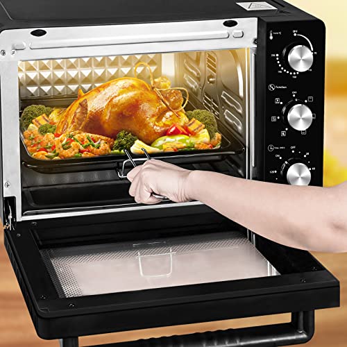 WANNYTON Backofen 30 L, Pizzaofen mit 3 Ebenen 1 Drehspieß-Halter, Minibackofen 6 Modi Umluft, zweilagige Tür, Einbaubackofen mit komplettem Zubehör, 70-230 °C, 0-120 Min. 1500 W, OMOAC03he