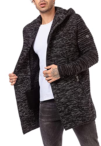 Redbridge Cardigan Herren Mantel Lange Strick-Jacke Schwarz L