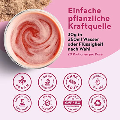 Rote Kraft - Smoothie Pulver - Mit Wurzeln & Beeren u.a. Maca, Kurkuma, Guarana, Yerba Mate, Himbeeren, Açai, Goji Beeren - 600 Gramm