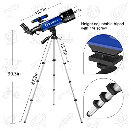 Teleskop für Anfänger, 70 mm Astronomie-Teleskop mit verstellbarem Stativ und Tragetasche, tragbares Reise-Zielfernrohr für Erwachsene und Kinder