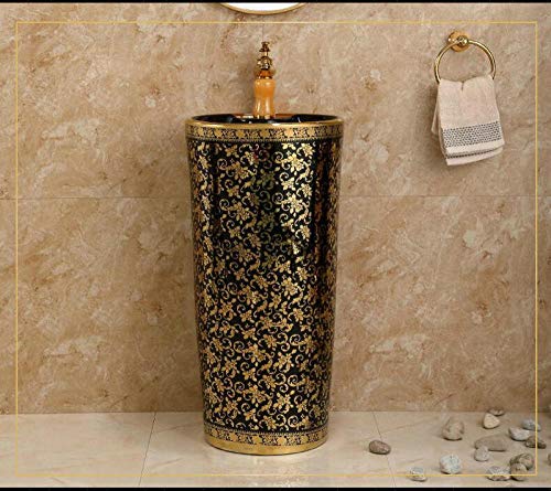 Waschbecken Gold Schwarz Runde Standwaschbecken Keramik Waschbecken mit Ständer Standwaschbecken