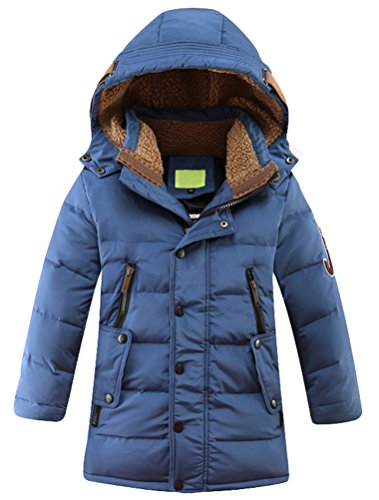 Vogstyle Jungen Winterjacke mit Kapuze Jacken Blouson Kinder Kapuzenparka Warm Blouson Wintermantel, Blau, 120-130 (Herstellergröße: 130)