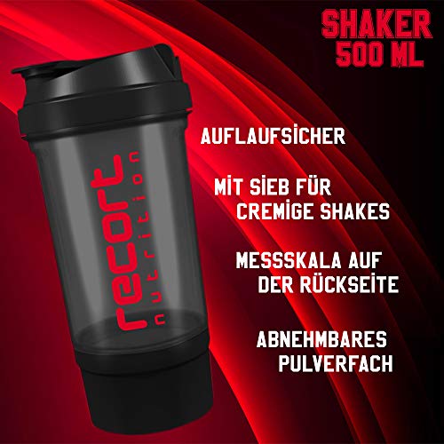 Whey Protein (Erdbeer) mit Shaker, Premium Protein-Shake mit 82% Eiweiß für Muskelaufbau und Abnehmen, Eiweißpulver Made in Germany, Recort Nutrition