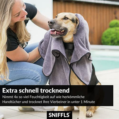 Sniffls® Premium Hundehandtuch (2er-Pack, Weich u. Waschbar) Extra saugfähig und schnell trocknendes Mikrofaser Handtuch für kleine und große Hunde, Perfektes Hundezubehör mit praktischer Tasche