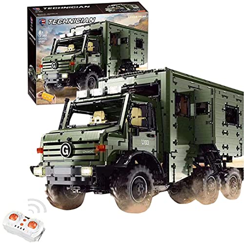 LEJ J907 RC Technik Offroad Wohnmobil Truck mit Dual Fernbedienung Power Pack + Beleuchtung Klemmbaustein Bausatz mit Motorrad kompatibel mit Lego Technic 6689 Teile