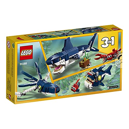 LEGO 31088 Creator Bewohner der Tiefsee, Spielzeug mit Meerestieren Figuren: Hai, Krabbe, Tintenfisch und Seeteufel, Set für Kinder ab 7 Jahre