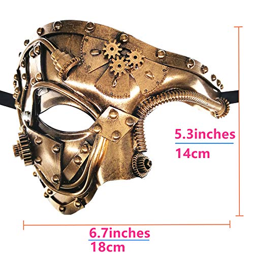 Ubauta Steampunk Metall Cyborg Venezianische Maske,Gold Maskerade Maske für Halloween Kostümparty/Phantom der Oper/Karneval Ball