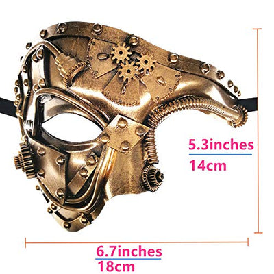 Ubauta Steampunk Metall Cyborg Venezianische Maske,Gold Maskerade Maske für Halloween Kostümparty/Phantom der Oper/Karneval Ball