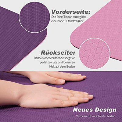 TOPLUS Gymnastikmatte, Yogamatte Yogamatte Gepolstert & rutschfest für Fitness Pilates & Gymnastik mit Tragegurt (Lila-Pink)