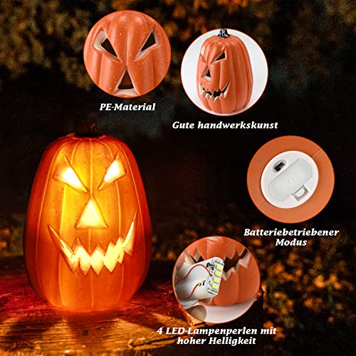 Halloween Deko Kürbis LED, 2-er Set Kürbis Deko, Kürbisse Teelichthalter Windlichter mit Warmweiß Licht, Baterriebetrieben Laterne Halloween Deko Windlicht Herbstdeko für Garten Terrasse Front Tür