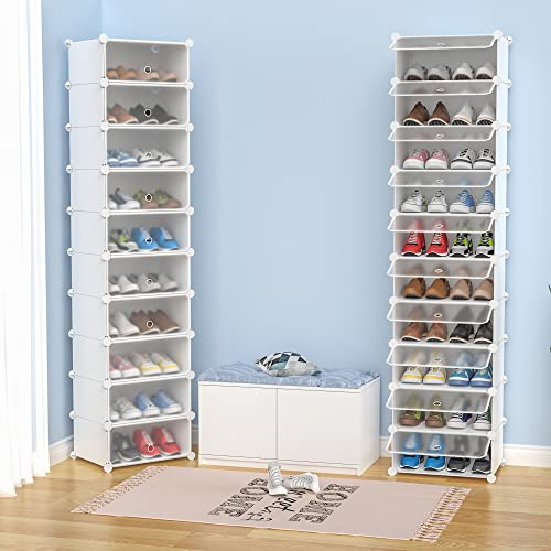 HOMIDEC Schuhregal, 10 Ebenen Schuhschrank Kunststoff-Schuhregale Organizer für Schrank Flur Schlafzimmer Eingang, Weiß