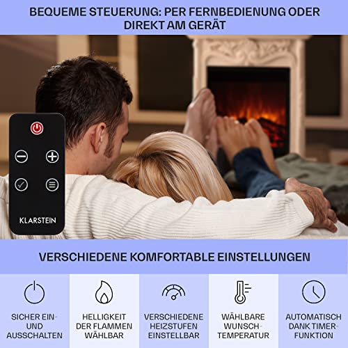 Klarstein Elektrokamin, Elektro Heizungen für Wohnzimmer & Innenräume, Elektrischer Kamin mit LED Flammen, Kamin mit Fernbedienung, Elekroofen-Kamin, Automatische Temperaturregelung, Heizung 1800 W