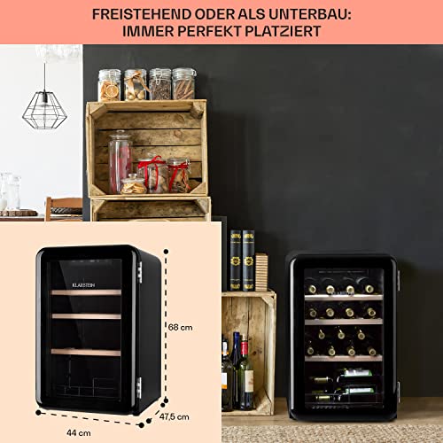 Klarstein Weinkühlschrank, Getränkekühlschrank Schmal, Kühlschrank mit Glastür, Getränkekühlschränke Freistehend, Weinkühlschrank Klein, Weinkühlschränke 1 Zone, UV-Schutz, 4-22 °C, 19 Flaschen