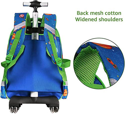 Amythe Kinderrucksack Jungen Schulranzen Trolley, Schultaschen-Sets Jungen mit Lunch Tasche Mäppchen Cartoon Gedruckt Hartschalen Dinosaurier Rucksack mit Rollen für 1 2 3 4 5 klasse