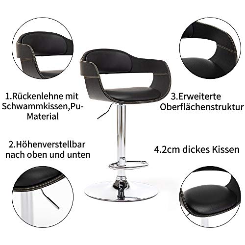 Mingone Barhocker Höhenverstellbar Holz Bar hocker Leder Extra Hoch Retro Modern Thekenstühle Thekenstuhl Bar Chair (Schwarz)