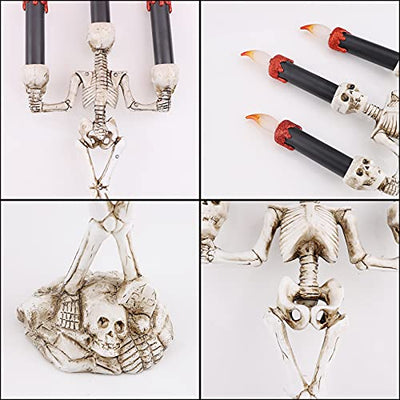 Halloween-Skelett-Kandelaber,3-Kerzen Halloween Kandelaber Halloween Kandelaber Halter mit Licht `Halter Skeleton Skull Kerzenhalter LED Halloween Skeleton Kerzenlichthalter für Halloween Party