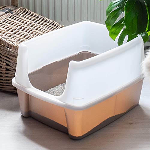 Iris 106300 Ohyama, Katzenklo / Katzentoilette mit hohem Randkeine Verbreitung von Streu, abnehmbarer hoher Rand, Eingangshöhe: 15 cm, Schaufel inkl.für Katze - Cat Litter Box CLH-12, Taupe