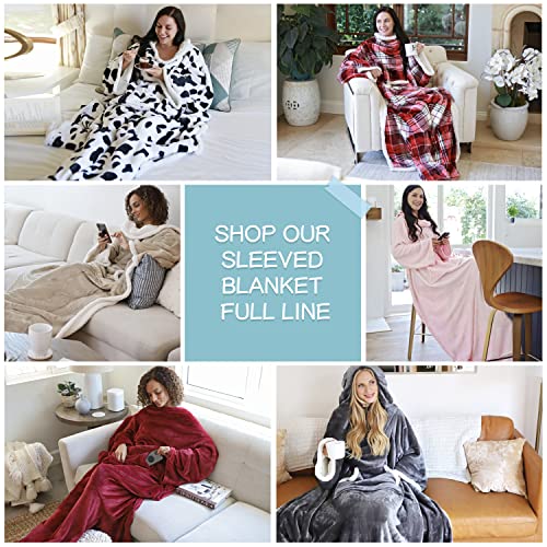 Catalonia TV-Decke Kuscheldecke ganzkörperdecke mit Ärmeln und Taschen Geschenk zweiseitige Decke Microplush Fleece Sherpa Warme Decken für Erwachsene Frauen Männer 183x140cm, grau