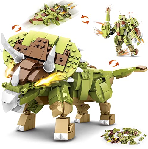 HOGOKIDS Dinosaurier Spielzeug Bausatz für Kinder - 445 Stücke Jurassic Dinosaurier Bauspielzeug, 3 In 1 Triceratops Roboter Raumschiff, Dino Bausätze Geschenk für Jungen ab 6 7 8 9 10 11 12 Jahren