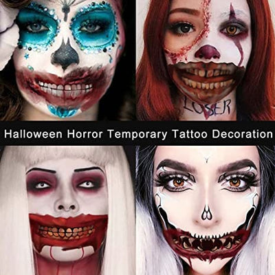 12Stück Halloween Tattoo Mund Totenkopf, Halloween Schminke Gesicht Tattoo Aufkleber für Männer Frauen Kinder auf Halloween Horror-Party