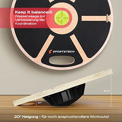 Sportstech Premium Balance Board aus Holz & integrierter Gleichgewichtswaage | Fitnessgerät für Zuhause | Gleichgewichtstrainer & Wackelbrett für Ganzköpertraining | Plank Board mit Power-Rope | BB100