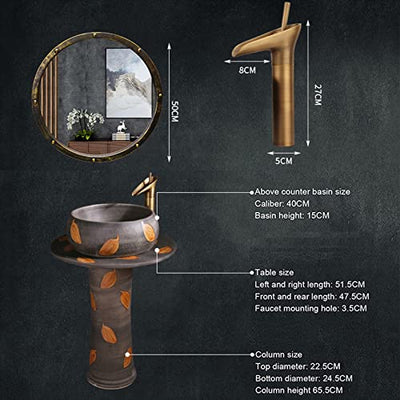 YRRA Modernes Waschtisch Freistehend Spültisch Standwaschbecken with Combination Tap and Drain für Outdoor Garage Garten Küche Camping Keller,G,with Mirror