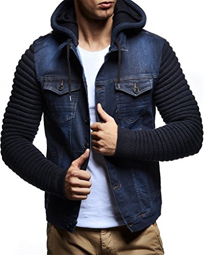 Leif Nelson Herren Strickjacke Jeansjacke Jacke Sweatjacke LN5240; Größe S, Blau