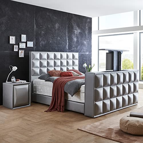 Moebella Magic-Media Boxspringbett 200x200 mit Matratze, 7-Zonen Taschenfederkern, Samt, Bett 200x200, Betten, unterschiedliche Größen (Boxspringbett 180x200 mit Matratze, Bett 160x200,140x200(