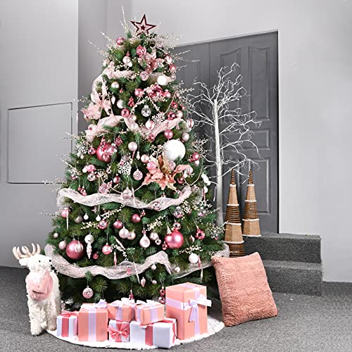 YILEEY Weihnachtskugeln Weihnachtsdeko Set Rosa 88 STK in 19 Farben, Kunststoff Weihnachtsbaumkugeln Box mit Aufhänger Christbaumkugeln Plastik Bruchsicher, Weihnachtsbaumschmuck, MEHRWEG