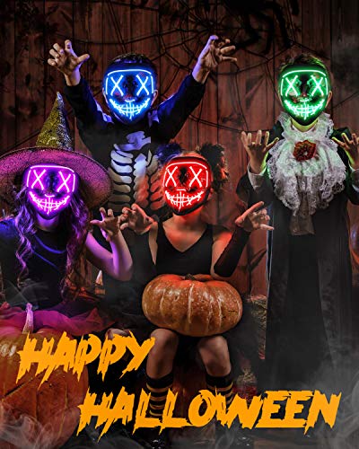 AnanBros Halloween Maske, LED Purge Maske im Dunkeln Leuchtend, Halloween Purge Maske 3 Beleuchtungsmodi für Kostümspiele Cosplays Feste und Partys - Blau