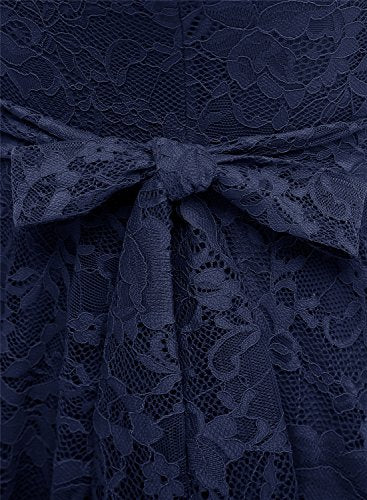 MuaDress 6008 Cocktailkleid Knielang Cape Ärmel Spitzen Brautjungfernkleid Floral Elegant Marineblau S