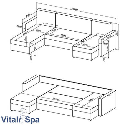 VitaliSpa Wohnlandschaft King Size 290 x 140 cm Weiß Grau - Sofa mit Schlaffunktion Schlafsofa Couch Bettfunktion Taschenfederkern Polsterecke