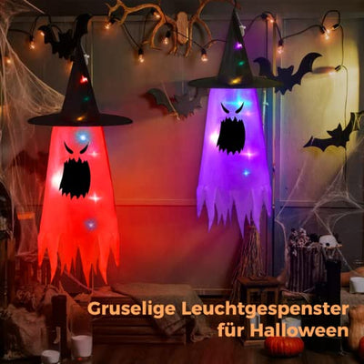 ZOYLINK Halloween Deko Hexenhüte Leuchtend, 6 Pieces Luminous Witch Hat Halloween Party Ornament LED Ghost Deko Gruselig Halloween Deko Outdoor