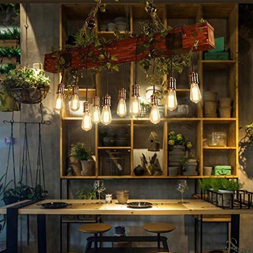 Retro Vintage Pendelleuchte,COCOL Industrielle Loft Hängeleuchte Holz Dekorativer Hängelampe Metall Höhenverstellbar E27 Retro Holz Pendellampe für Küche Esszimmer Bar Restaurant Wohnzimmer Café