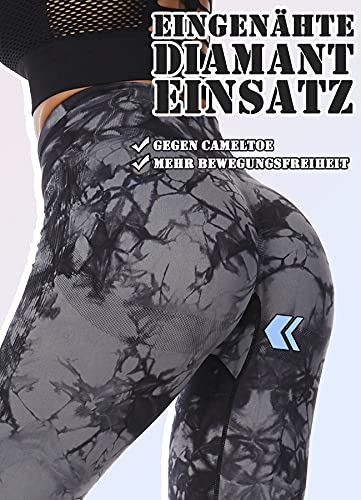 RIOJOY Scrunch Butt Leggings Damen High Waist Seamless Push Up Booty Leggins Hose für Sport Yoga Fitness Gym Workout, Grau L