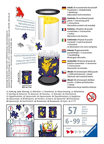 Ravensburger 3D Puzzle 11257 - Utensilo Pokémon Pikachu - 54 Teile - Stiftehalter für Pokémon Fans ab 6 Jahren, Schreibtisch-Organizer für Kinder