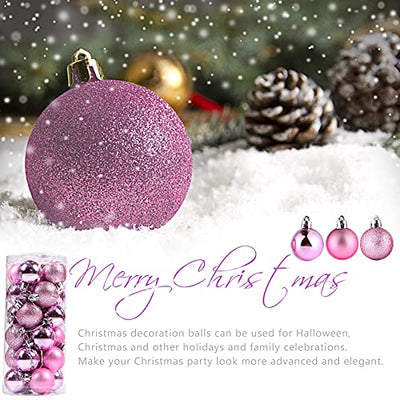 Weihnachtskugeln Baumschmuck, Glas Christbaumkugeln 24 Stück Dekokugeln Weihnachten, Matt Glänzend Glitzernd Dekokugeln für Party, Weihnachten Hochzeitsfest, Weihnachtsschmuck (Rosa)