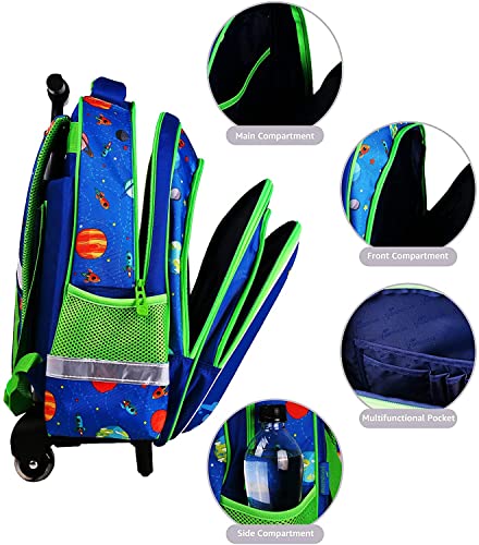 Amythe Kinderrucksack Jungen Schulranzen Trolley, Schultaschen-Sets Jungen mit Lunch Tasche Mäppchen Cartoon Gedruckt Hartschalen Dinosaurier Rucksack mit Rollen für 1 2 3 4 5 klasse