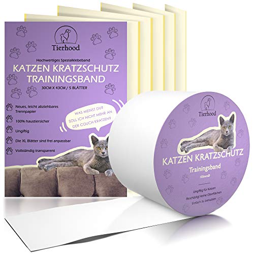 Tierhood Kratzschutz für Türen, Möbel und Wände [Selbstklebend] Hund & Katze Kratzfolie - Kratzschutz Sofa - Fensterschutz Katze - Anti Kratz Folie - Schutzfolie Tür - Sofa Schutz - Katzenschutz