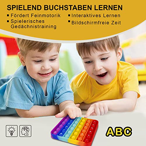 Pop it mit Buchstaben - Antistress Spielzeug für Kinder und Erwachsene - Fidget Toy - ideal als Geschenk und zur Einschulung - spielerisches Lernen und Entspannung