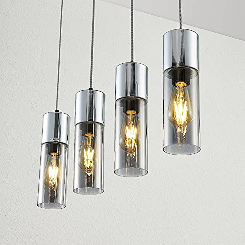 Lindby Esstisch Pendelleuchte, Hängeleuchte Glas Metall, Hängelampe Rauchgrau 4x E27 max. 25W, ohne Leuchtmittel, Wohnzimmer, Glasleuchte